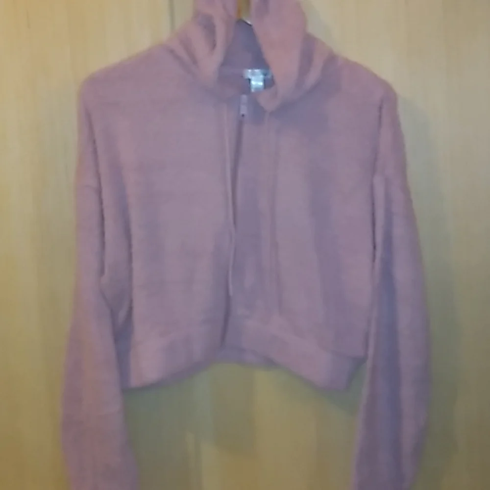 Flirtitude Active Women's Size Large Crop Zip up Jacket w Hood in Mauve